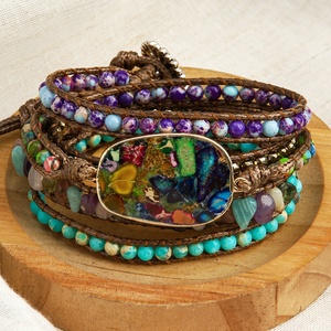 Braccialetti Boho da Donna con Design Personalizzato, Fatti a Mano con Diaspro Imperiale e <span class=keywords><strong>Turchese</strong></span>, Bracciali a 5 Fili con Gemme Naturali - Product Image 1
