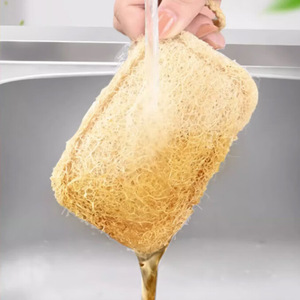 Éponge à vaisselle en loofah, fibre naturelle, outil de nettoyage de cuisine avec boucle de suspension pour casseroles et poêles - Product Image 2