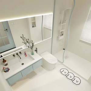 Modern Dream Blue Series <b>Bathroom</b> <b>Cabinet</b> Wood Single Floating <b>Bathroom</b> Vanity with Smart <b>Mirror</b> - Product Image 4