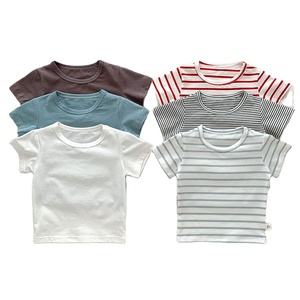 Verano niños niñas <span class=keywords><strong>Camiseta</strong></span> de manga corta algodón fino infantil <span class=keywords><strong>rayas</strong></span> Tops ropa de bebé - Product Image 1