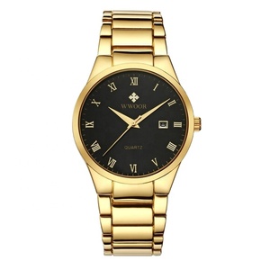 Montre à quartz pour homme OEM ODM en or, bracelet en acier inoxydable, cadran à chiffres romains, affichage du calendrier, montre-bracelet décontractée et professionnelle, étanche - Product Image 1