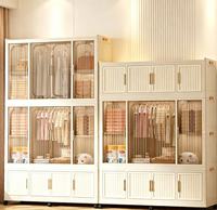 Armoire de rangement pliable et portable tendance avec porte transparente anti-poussière pour chambre à coucher et organisation des vêtements à domicile