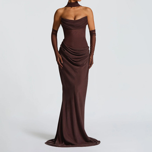 ZYHT 73492 Abito da Sera di Lusso Personalizzato in Raso per Donna <span class=keywords><strong>Vestito</strong></span> Lungo Elegante Senza Spalline Sexy da Festa <span class=keywords><strong>con</strong></span> <span class=keywords><strong>Guanti</strong></span> - Product Image 2