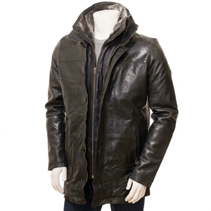 Men's Black Leather <b>Coat</b> - Customized Elegance Tailored to Perfection Men's Black Leather <b>Coat</b> Customized Leather Jacket - Product Image 1