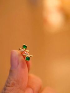 Xinfly 18k Gold Fine <b>Stud</b> Earrings 0.4ct <b>Emerald</b> Natural Diamond Exquisite Bamboo Joint Style Fashion Jewelry for Party Gift - Product Image 5