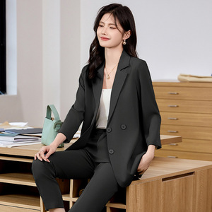 Women's Pink <b>Blazer</b> Suit <b>Set</b> Three Quarter Sleeve Solid Color Lightweight Breathable Casual Wear - Product Image 5