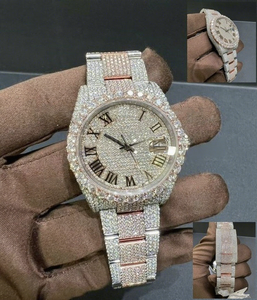 Montre à quartz pour homme avec cadran en moissanite, boîtier en acier inoxydable, verre 40 mm, mouvement automatique, résistance à l'eau 10 bars, bracelet à fermoir - Product Image 1