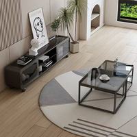 Ensemble meuble TV et table basse en bois couleur crème, petit format, idéal pour salon, canapé, maison, populaire, tendance, moderne, sur pied