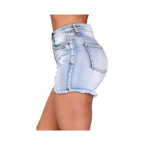 <span class=keywords><strong>Mini</strong></span> <span class=keywords><strong>Shorts</strong></span> in Denim aderente Skinny a vita alta da donna stile estivo Casual con tecnica lavata - Product Image 5