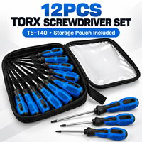 Perangkat Obeng Torx Profesional 12 Pcs Magnetik T5-T40 Set Obeng Bintang untuk Perawatan Garasi Otomotif