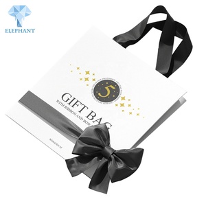 Custom Best Quality Commercial Reusable Paper Bags With Your Own Logo Thank You <b>Wedding</b> White Craft Paper Bag With Ribbon - Product Image 3