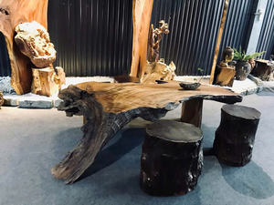 Table de salon en bois massif à bord naturel avec résine époxy et plantes succulentes, faite à la main, en bois dur naturel, pour la décoration intérieure - Product Image 3