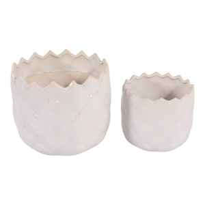 Set di 2 vasi da fiori in ceramica bianchi con design trapuntato, fioriere da interno ed esterno per decorazioni casa e giardino - Product Image 3
