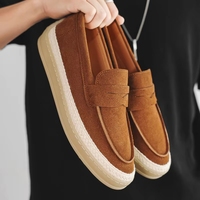 Mocassins rétro en daim pour hommes, plateforme, semelle extérieure en chanvre, à enfiler, confortables, pour le quotidien, décontractés, extérieur, style espadrille, vente en gros