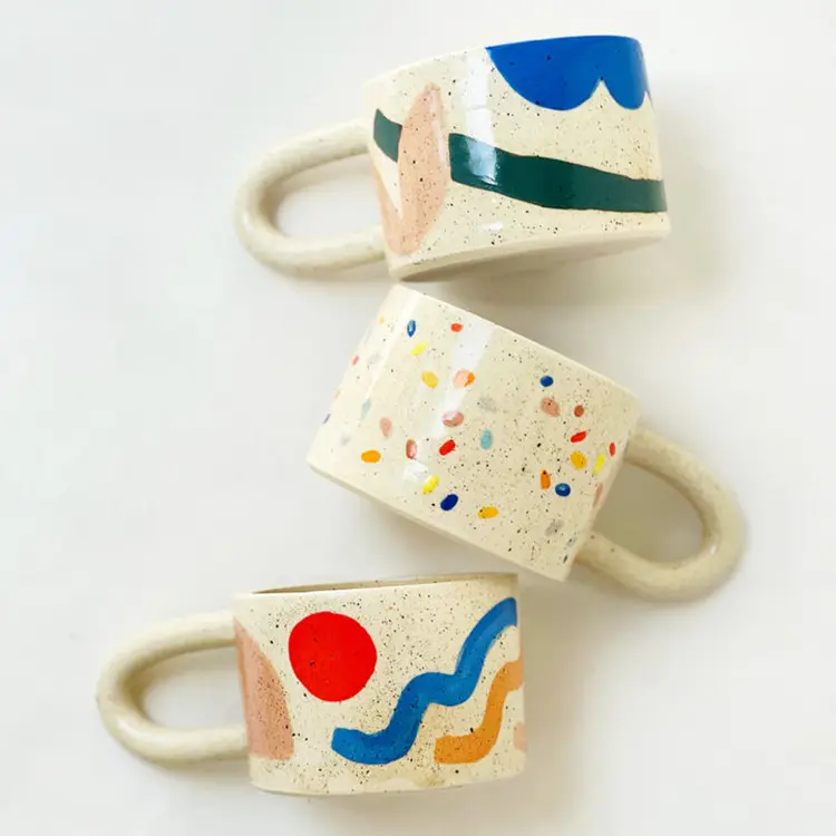 Benutzer definierte handgemachte Steinzeug Porzellan Milch Wasser Tee tasse kreative Muster gesprenkelte Keramik becher Kaffeetassen Tassen
