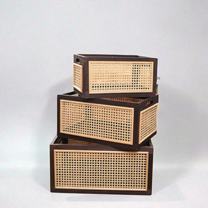 Rectangular Retro Vintage Wooden <strong>Storage</strong> <strong>Basket</strong> with Seagrass Lid Hand-held Design for Toy Books &amp; Fruit for Living Room - Product Image 2