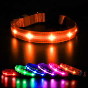 Visible at Night LED Nylon <b>Dog</b> <b>Collar</b>,USB Rechargeable Loop,Available in 7 Colors - Product Image 1