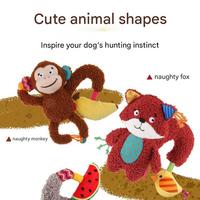 GiGwi est un jouet en peluche renard ludique pour chiots qui émet des sons et est assez résistant pour être mâché. Éléphant, Singe
