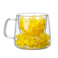 Tasse à café en verre à double paroi avec fleurs séchées, 200 ml, esthétique, avec poignée, cadeau pour femme