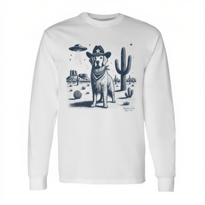 Camiseta de manga larga con diseño de sombrero de vaquero Golden Retriever y escena del desierto Ufo - Product Image 2