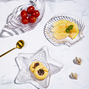 Phong Cách Nodic Vỏ Hình Dạng Món Tráng Miệng Tấm Thủy Tinh Nhỏ Bát Đĩa Thủy Tinh Cạnh Vàng Cho Kem Salad Trái Cây - Product Image 3