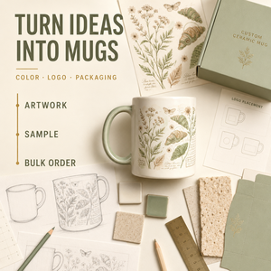 Mug en céramique personnalisé, motif floral botanique, papillon, poignée vert sauge, tasse à café ou à thé, impression <span class=keywords><strong>de</strong></span> logo, boîte cadeau, OEM ODM, vente en gros - Product Image 2