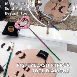 RISI Espejo de Maquillaje Metálico al por Mayor, Herramientas para Pestañas, Espejo con Mango de Diamantes Hello Kitty para Extensiones de Pestañas, Proveedor - Product Image 3