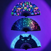 Éventail Pliant Portable Classique d'Art Populaire de 33 cm, Effet Phosphorescent, Encre UV, Cils en Bambou – Vente Directe Usine