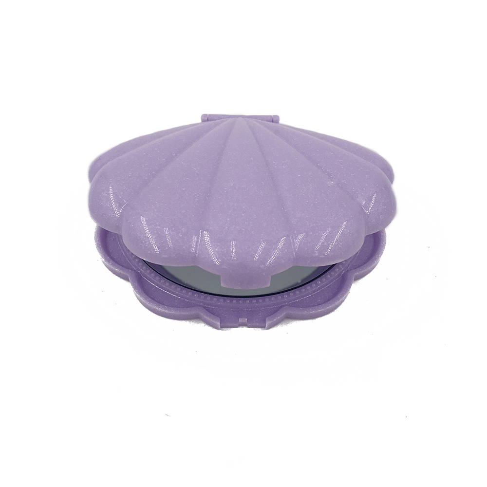 OEM ODM double face en forme de coquille en plastique de maquillage pliant poche miroir compact pour le voyage