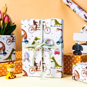 Papel de regalo para baby shower, papel de regalo de cumpleaños, papel de regalo naranja de doble cara, adorable papel de regalo con diseño de mono. - Product Image 1