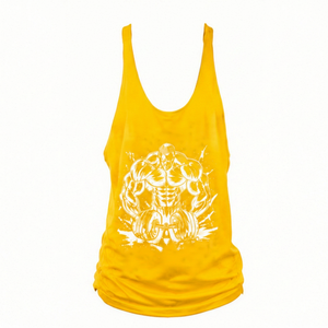 Yellow Men's Tank Top O-Neck Sleeveless Printed Muscle <b>Dumbbell</b> Design Casual Workout Gym Fitness Shirt 100% Cotton Front - Product Image 1