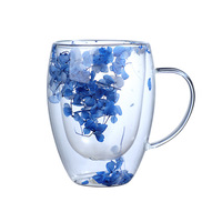 Gobelet à boire transparent en verre personnalisé avec paille, ensemble de gobelets à café, gobelet en verre à double paroi avec fleur séchée