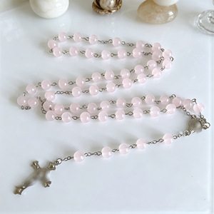 Collier de prière en perles de cristal de verre de 8 mm, plaqué argent, avec crucifix et médaille de la Vierge <span class=keywords><strong>Marie</strong></span> - Product Image 1