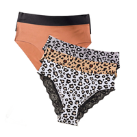Nouvelle conception – Culotte bikini en dentelle sans couture en soie glacée tricotée à imprimé léopard pour femme – Sous-vêtement respirant style quotidien à taille haute