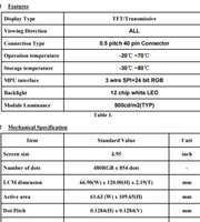 Pantallas LCD TFT Mini de 5 Pulgadas con Interfaz RGB y Resolución de 480*854 para Electrocardiógrafo, Precio de Fábrica en China, Venta al por Mayor