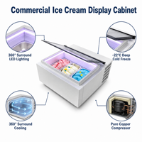 Vitrine Réfrigérée pour Crèmes Glacées et Gelatos, Verre Trempé Anti-Buée, 3 Bacs en Acier Inoxydable, Éclairage LED, 0,48 m³ pour Marchés et Hôtels