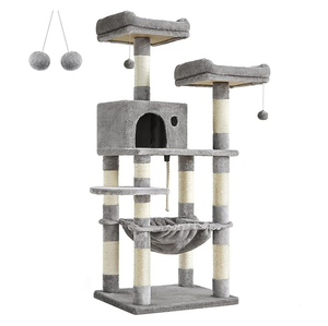 Factory Custom Modern Luxury MDF Board Large Light Gray Plush <strong>Cat</strong> Climbing <strong>Scratching</strong> Tree Condo <strong>with</strong> Scrapers and <strong>Bed</strong> - Product Image 2