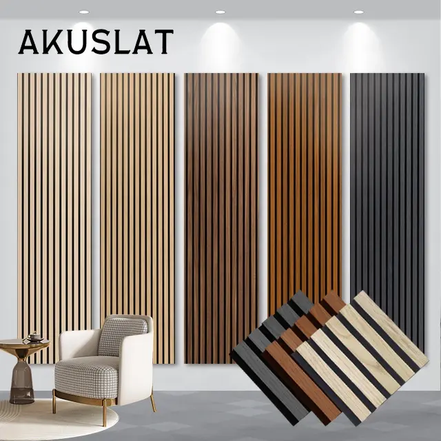 Akuslat Custom Flexible Fluted Pet Solid Wood Wall Slat Ceiling Panels Acoustic Panels For Hotel Led Lighting Acoustic Panels