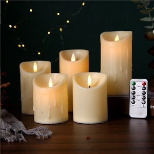 Bougie LED à flamme dansante et mobile, bougie pilier sans flamme à effet de larmes, en crème avec télécommande - Product Image 2