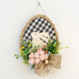 Easter Bunny Eggs Home Wall Hanging Hand Woven Water Gourd Grass Ladies Bedroom Craft Decoration