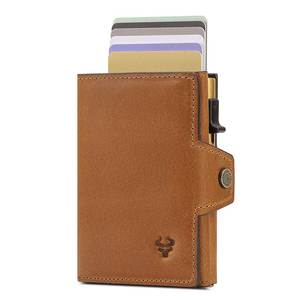 RFID porta carte di credito con fermasoldi per gli uomini pazzo cavallo portafoglio in pelle per gli uomini in alluminio Pop Up metallo porta carte - Product Image 1