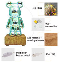 Lampe d'ambiance Ours 3D Effet Feux d'Artifice, Veilleuse Décorative pour Chambre, Lampe de Table Tridimensionnelle en Verre à 7 Couleurs Variables pour Bureau
