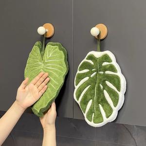 Toalla de <span class=keywords><strong>mano</strong></span> creativa con diseño de planta verde, pañuelo de cocina, paño de limpieza colgante súper absorbente, accesorios de baño - Product Image 1