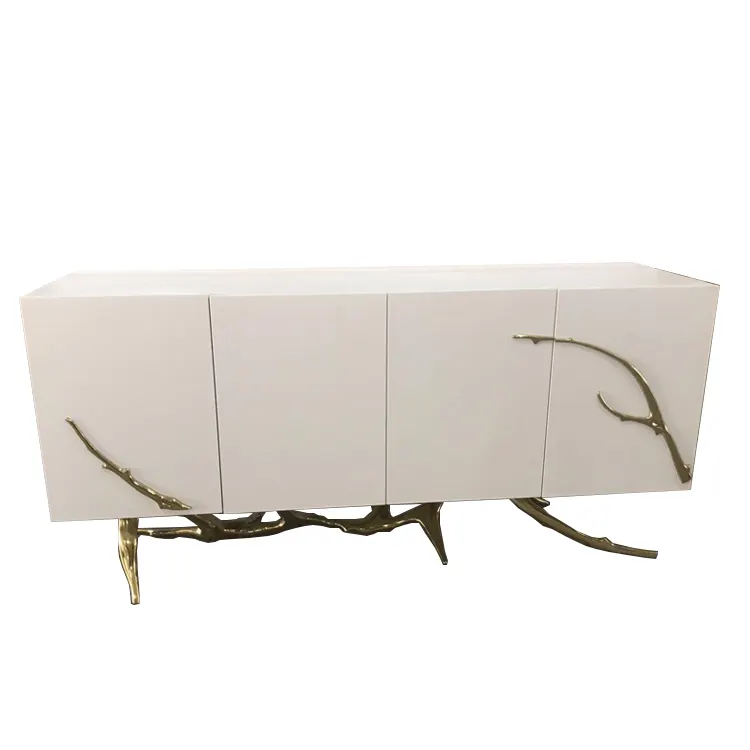 Простой деревянный белый полированный латунный стол для гостиной, медный стол для телевизора