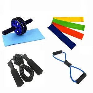Home Gym Workout Exercise ABS Wheel Roller Kit including jump rope and knee pad automatic rebound abs wheel resistance bands
