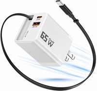 Pengisi daya dinding 3 dalam 1 dengan kabel Tipe C, colokan dinding pengisi daya ponsel bisa ditarik 65W dengan port USB ganda untuk ponsel pintar