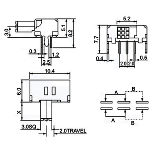 Interruptor de palanca DPDT de orificio pasante SK-22D02, 2 posiciones, 6 pines, altura de la palanca de 4mm/5mm/6mm, interruptor de encendido-on para PCB DIY - Product Image 5