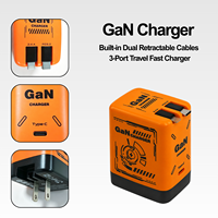 Chargeur rapide GaN en gros avec câbles rétractables doubles et interface Type C, adaptateur de voyage pliable pour iPhones