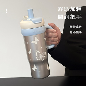 Stainless Steel Tumbler 316 Large Capacity Vacuum Flask Travel Water Bottle With Handle Butterfly Design - Product Image 1
