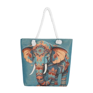 Sac fourre-tout en toile brodé pour femme, motif éléphant mignon, double face, bandoulière unique, fermeture éclair, avec chaîne - Product Image 3